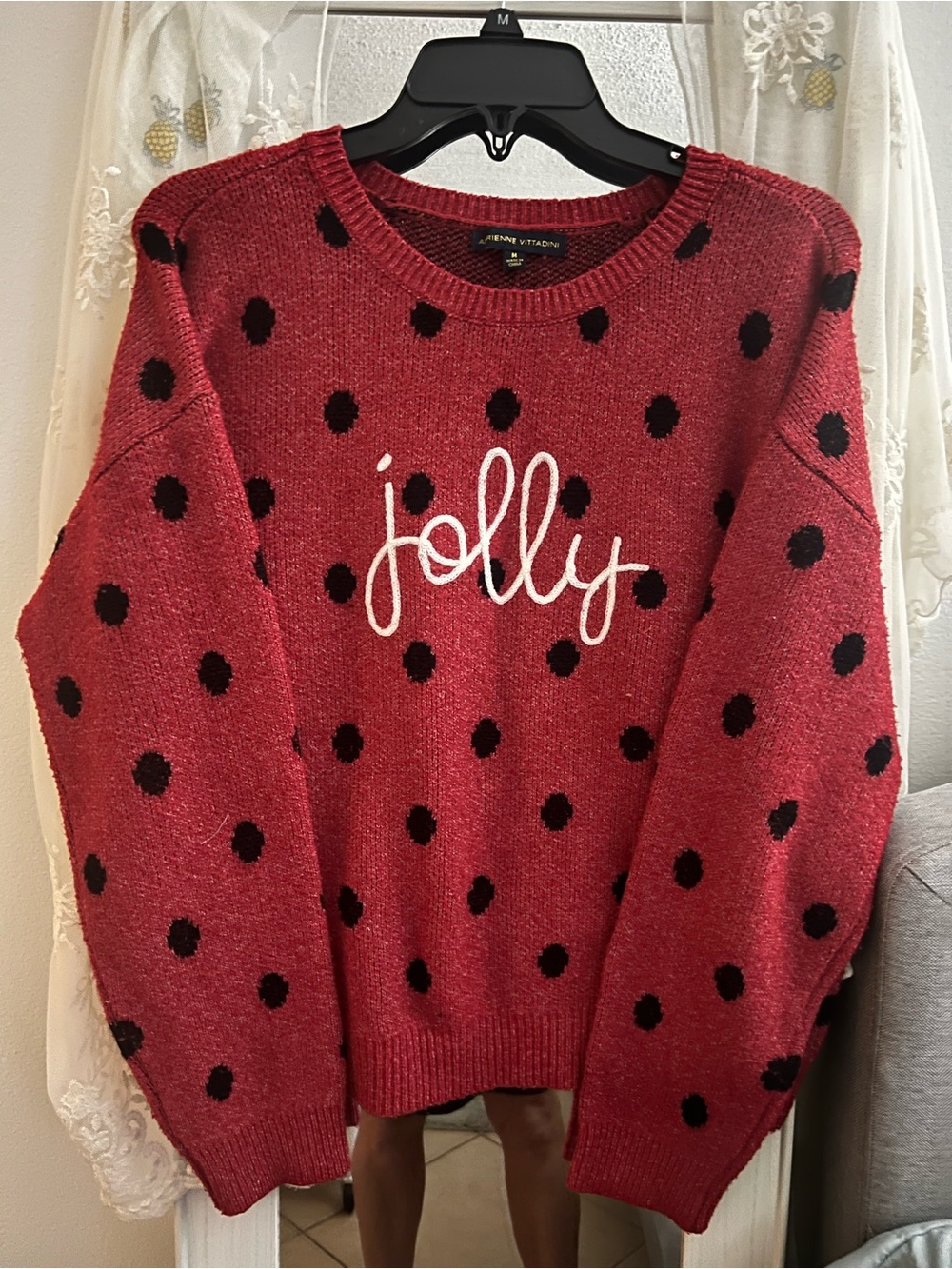 Adrienne Vittadini Red Polka Dot 'Jolly' Crewneck Sweater